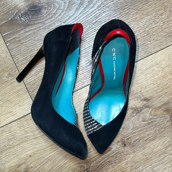C’N’C CoSTUME NATIONAL Black Suede & Tweed Pumps Size 36/6 - Picture 1 of 8